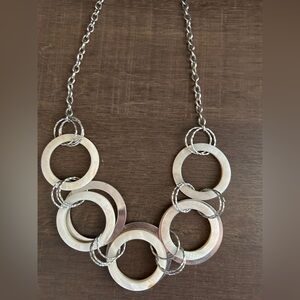 Silver and Cream Circle Statement Necklace Shell Bohemian Beachy